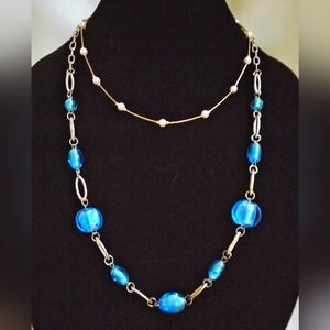 SALE ! Necklaces Blue Polished Glass & Silver necklace & Gold & White necklace 2